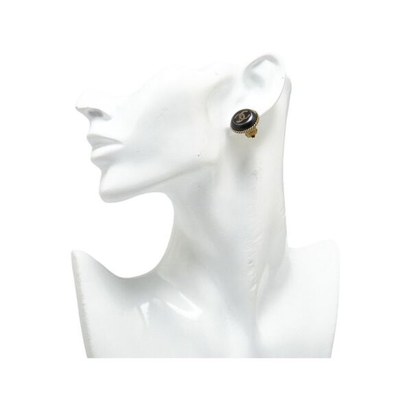 Pre Loved Chanel CC Logo Earrings Black Resin Women - Picture 6 of 6